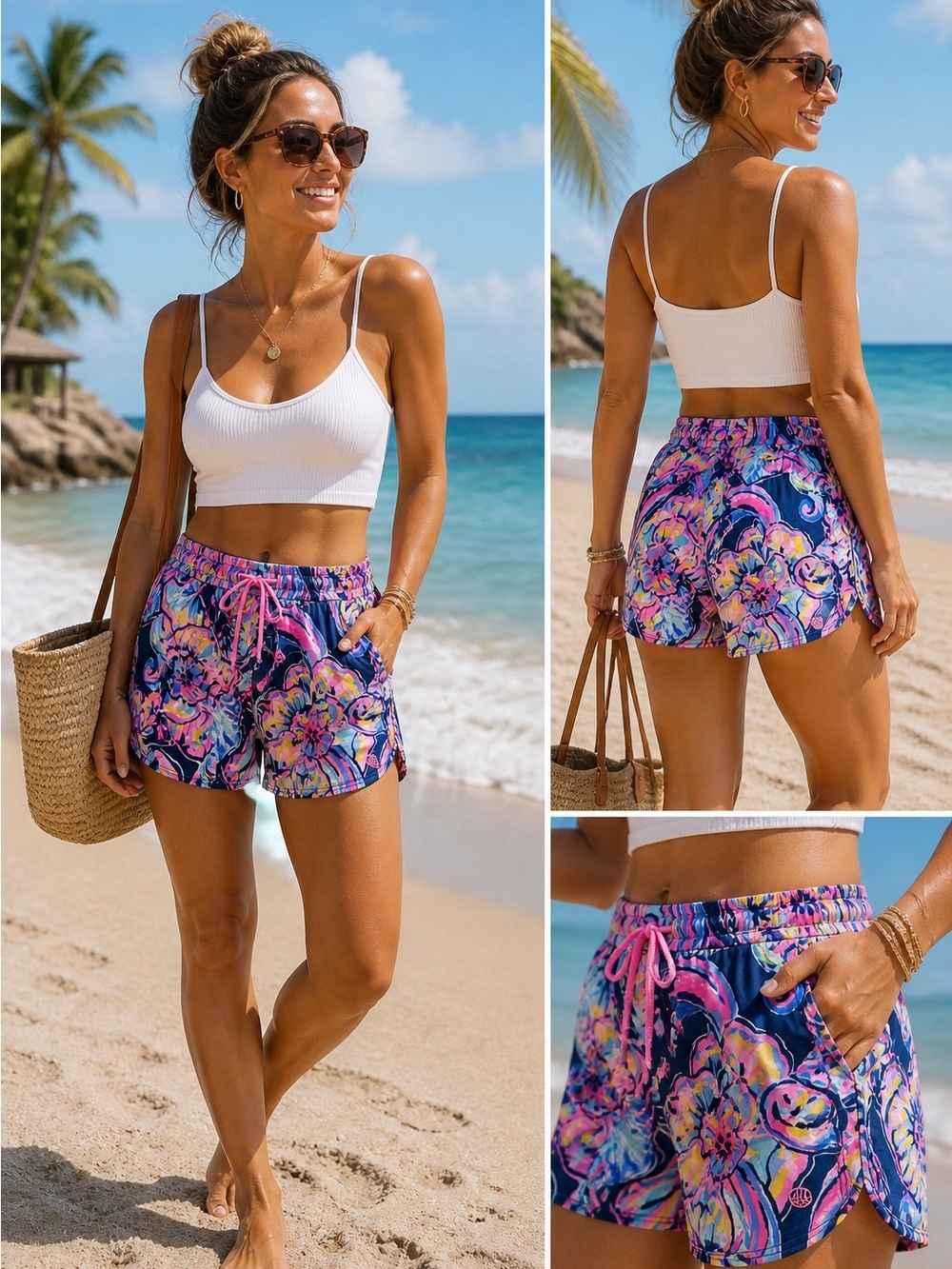 Lilly Pulitzer Luxletic Run Around Shorts Pink Blue Floral Size Small